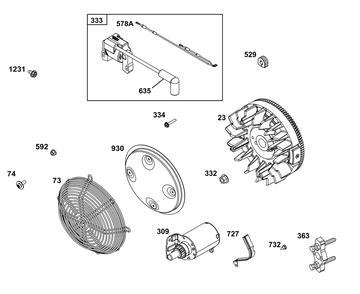 Flywheel, Ignition, And Starter Group Diagram and Parts List for 305447-0592-G1 200000 - 399999 Briggs and Stratton Engine